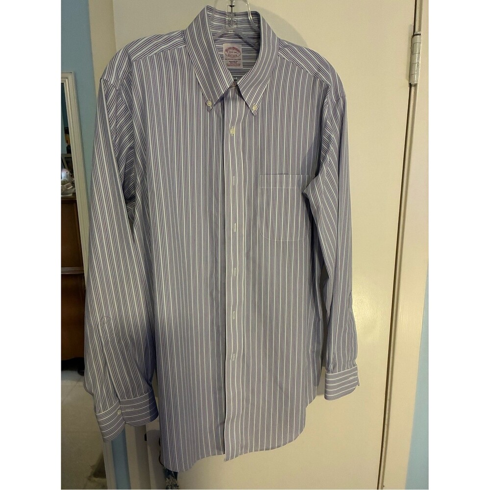 Brooks Brothers Blue and White Striped Button-Down Dress Shirt